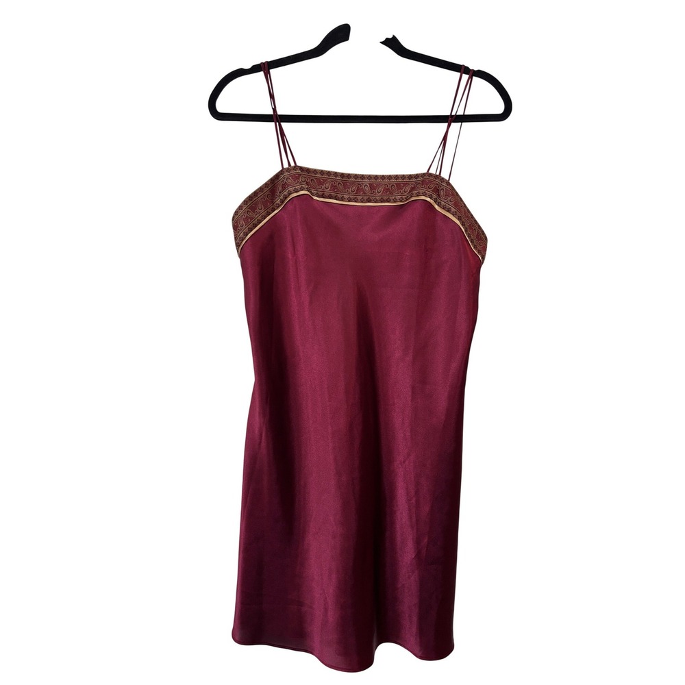 Y2K Jaclyn Smith Studio Intimates Burgundy Satin Paisley Trim Chemise Nightgown